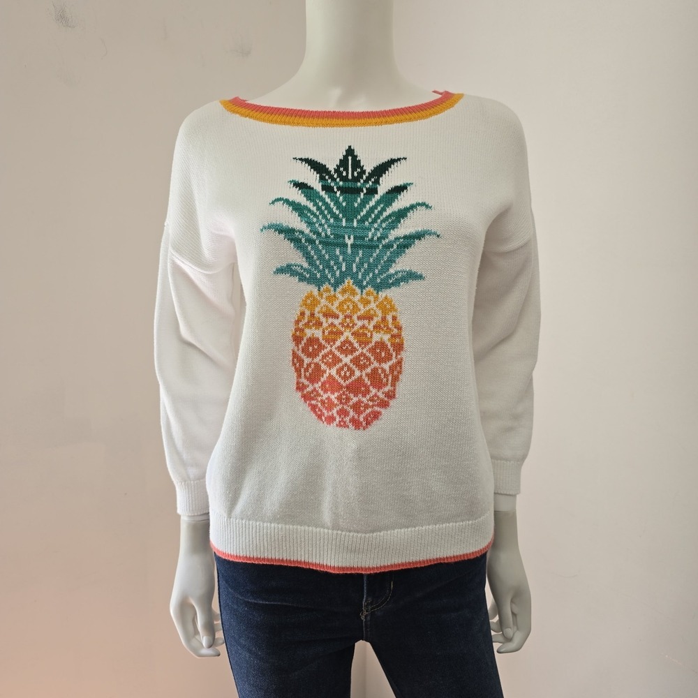 Ann Taylor Loft Pineapple Sweater Top Size XS Intarsia 3/4 Sleeve Preppy Fruit